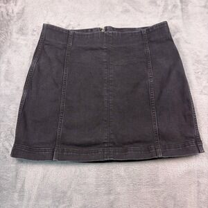Wild Fable Mini Skirt Women's 14 Black Denim Stretch Back Zip Seamed Grunge Goth